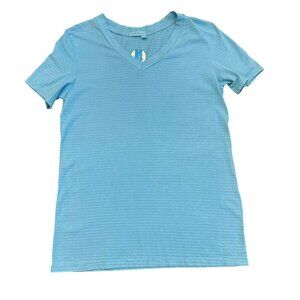 Fresh Produce Turquoise Blue V-Neck Striped T-Shirt XS Cotton Short Sleeve NWT